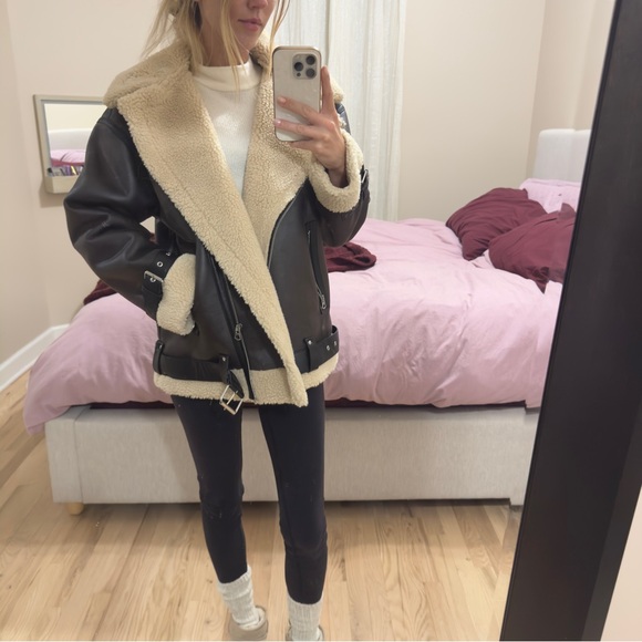 Zara Dark Brown Jacket with Cream Shearling - Picture 2 of 8